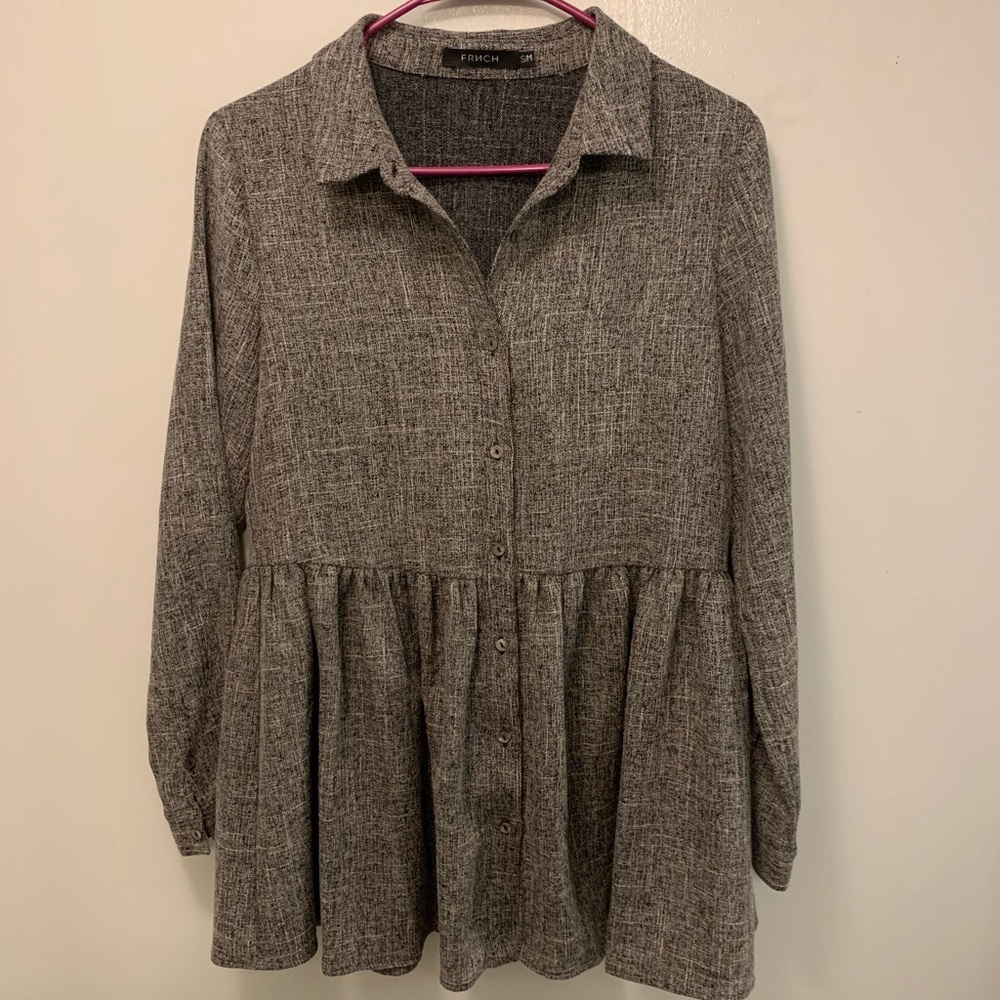 Gray Button Down Blouse Frnch - image 1